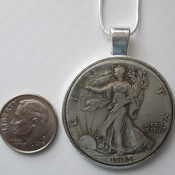 24"sterling silver necklace with coin/pendant Walking Liberty Half Dollar - Picture 4 of 7